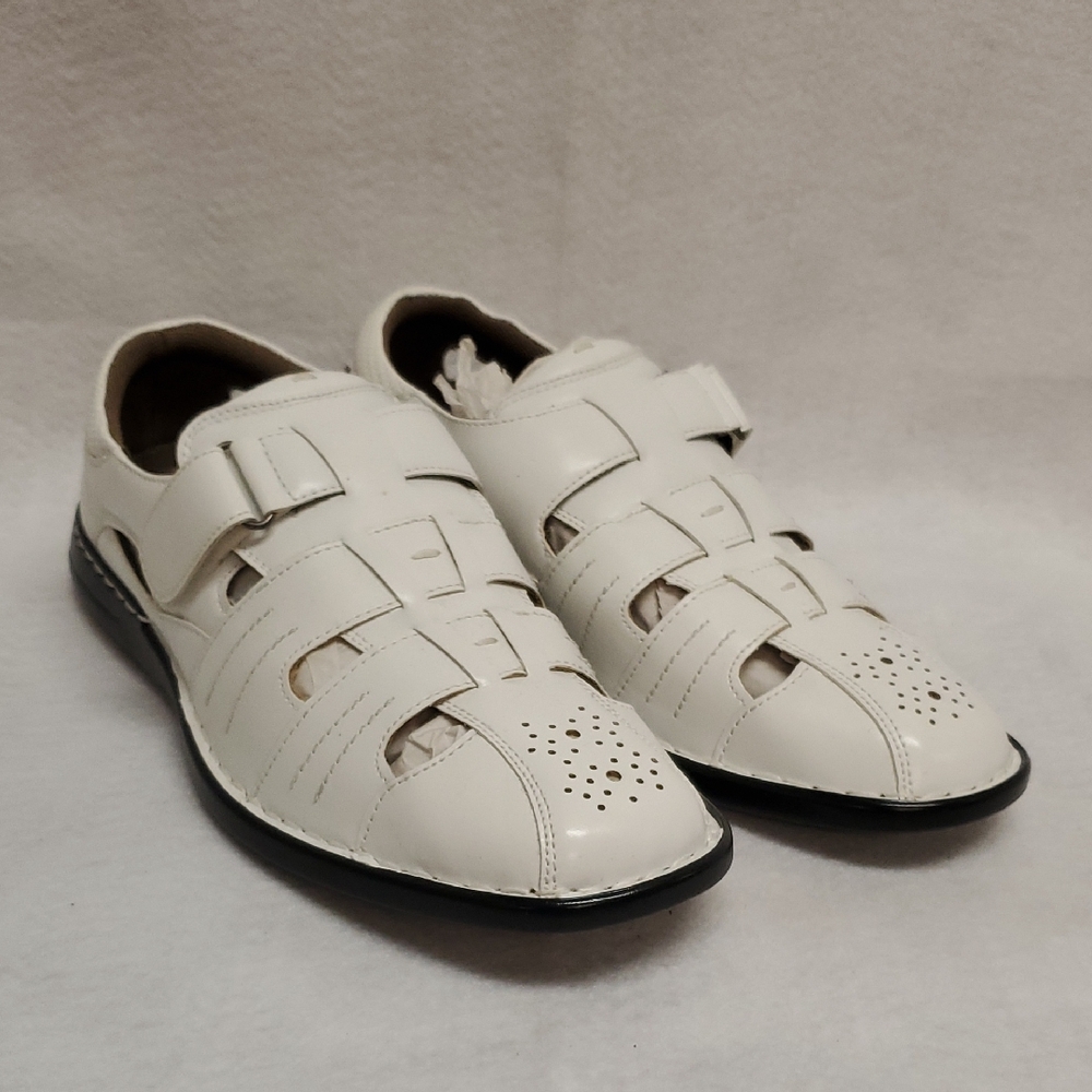 Mens 8 Stacy Adams White Leather Sandals
